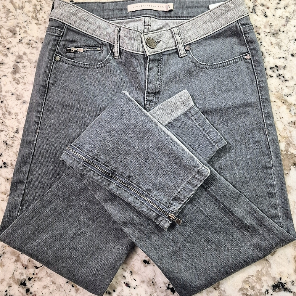 Victoria Beckham Two-Toned Zipper Ankle Skinny Jeans Size 24